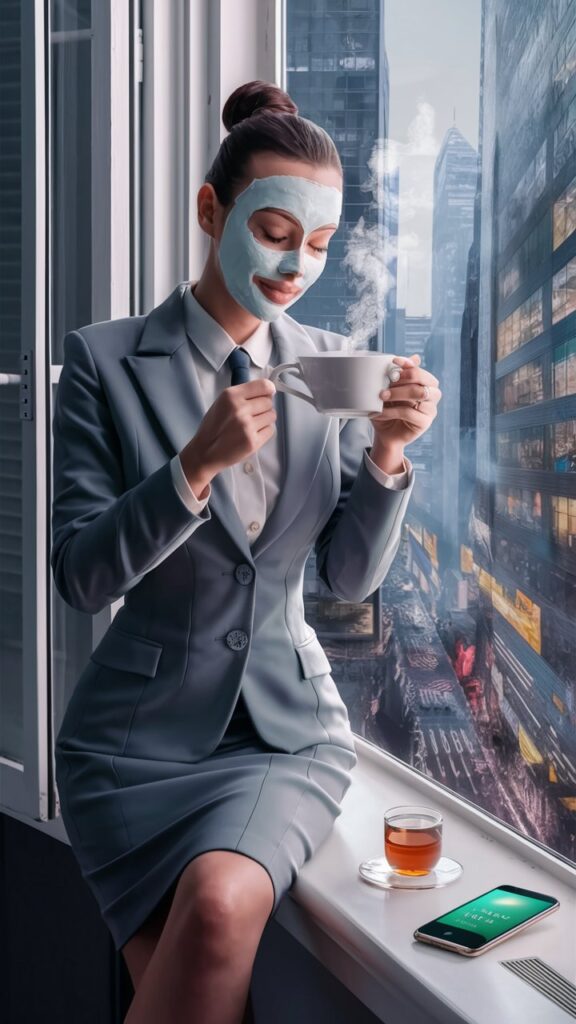 A working woman, practicing self-care